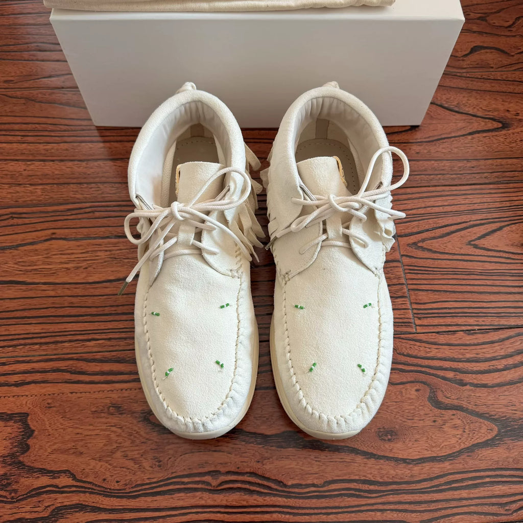 Visvim 23AW Aw Fbt Shaman Folk Fringe White Shoes