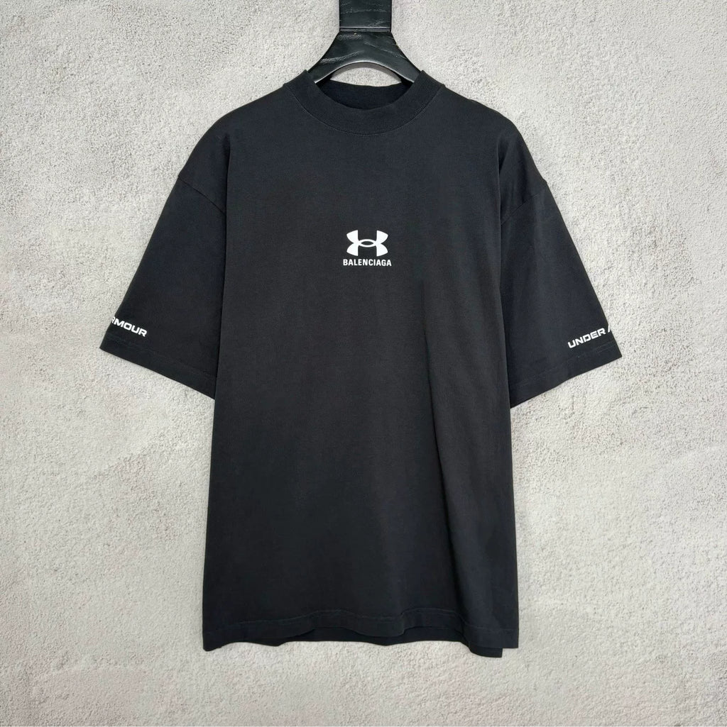 Balenciaga × Under Armour SS25 Black Letter Logo Print Short Sleeve Top