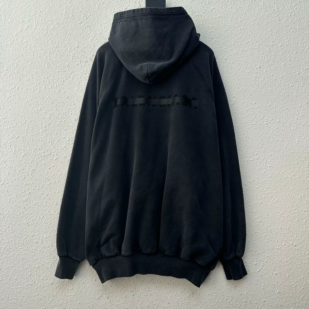 Balenciaga Grey Strikethrough Tape Logo Washed Hooded Sweater