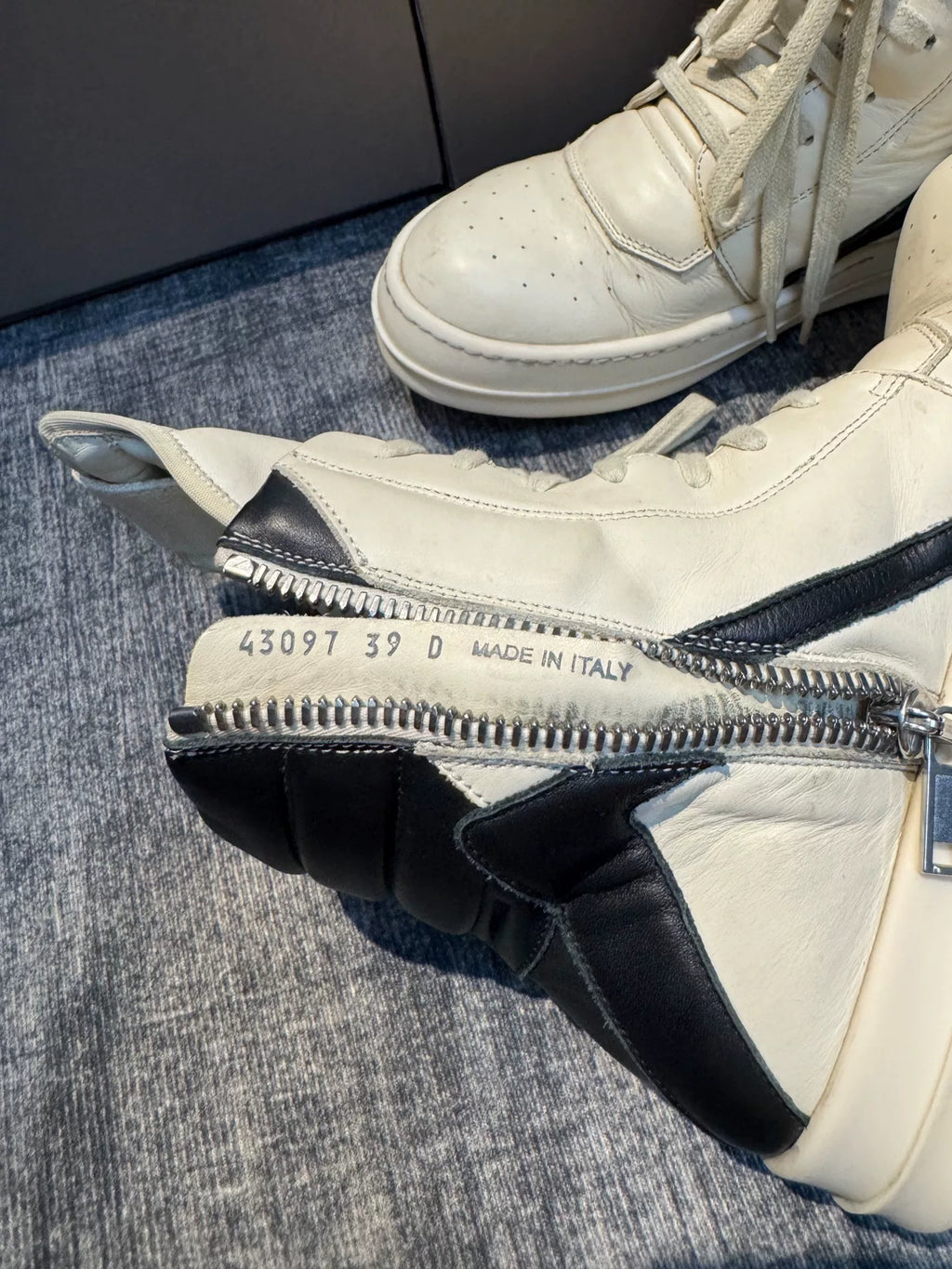 Rick Owens Inverted-Triangle White Black Sneakers