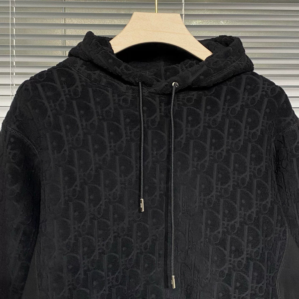 Dior Hooded Oblique Jacquard Monogram All-Over Print Terry Logo Black Hoodie