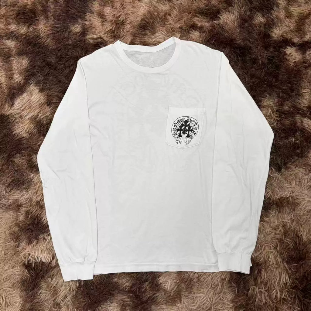 Chrome Hearts White Three Crosses Horseshoe Print Long Sleeve Top