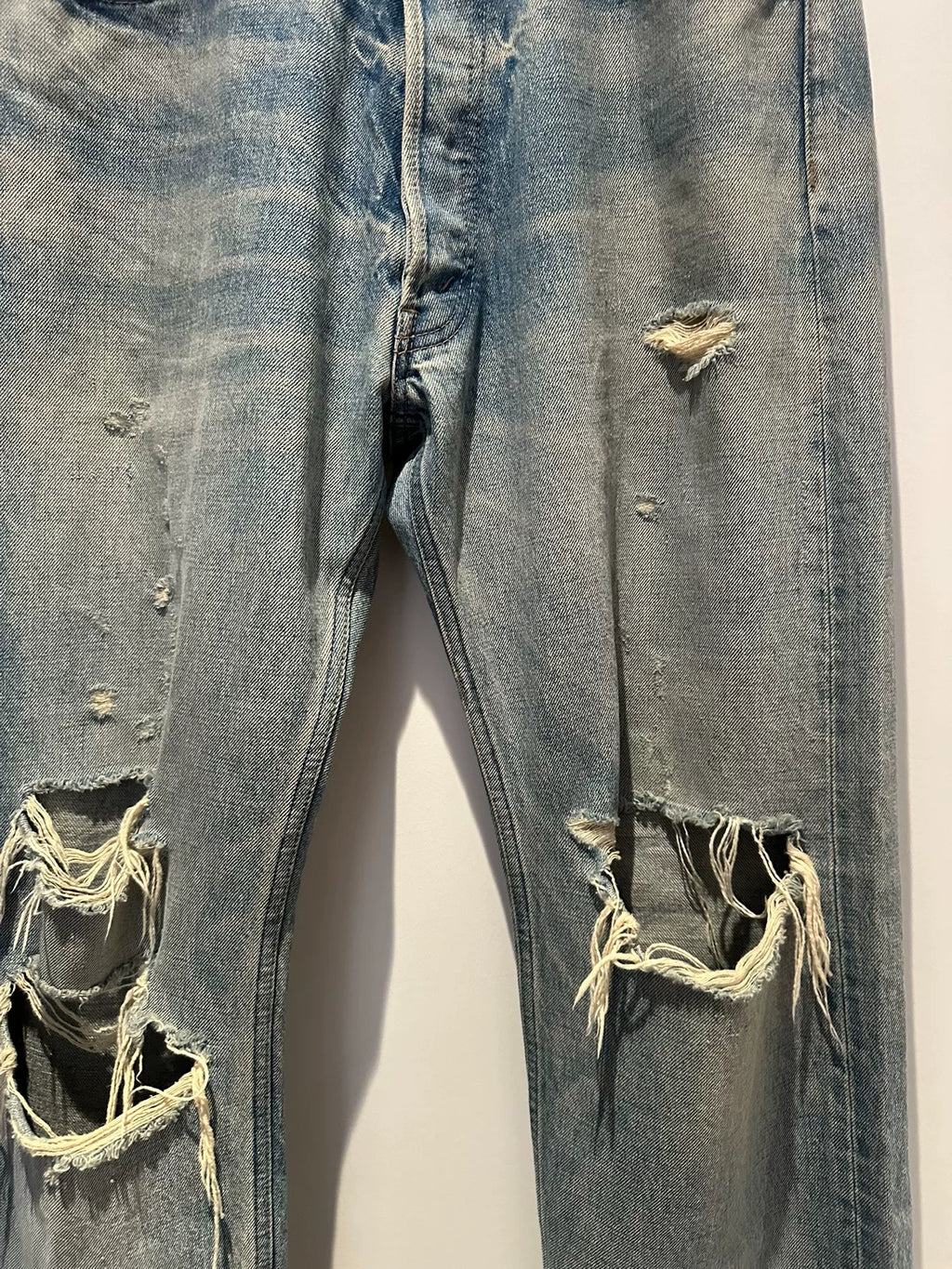 Celine Wesley ice blue knife-cut distressed vintage jeans