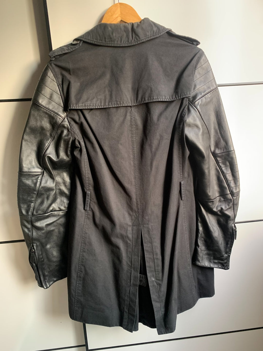 Burberry Black Leather-Panel Trench Coat