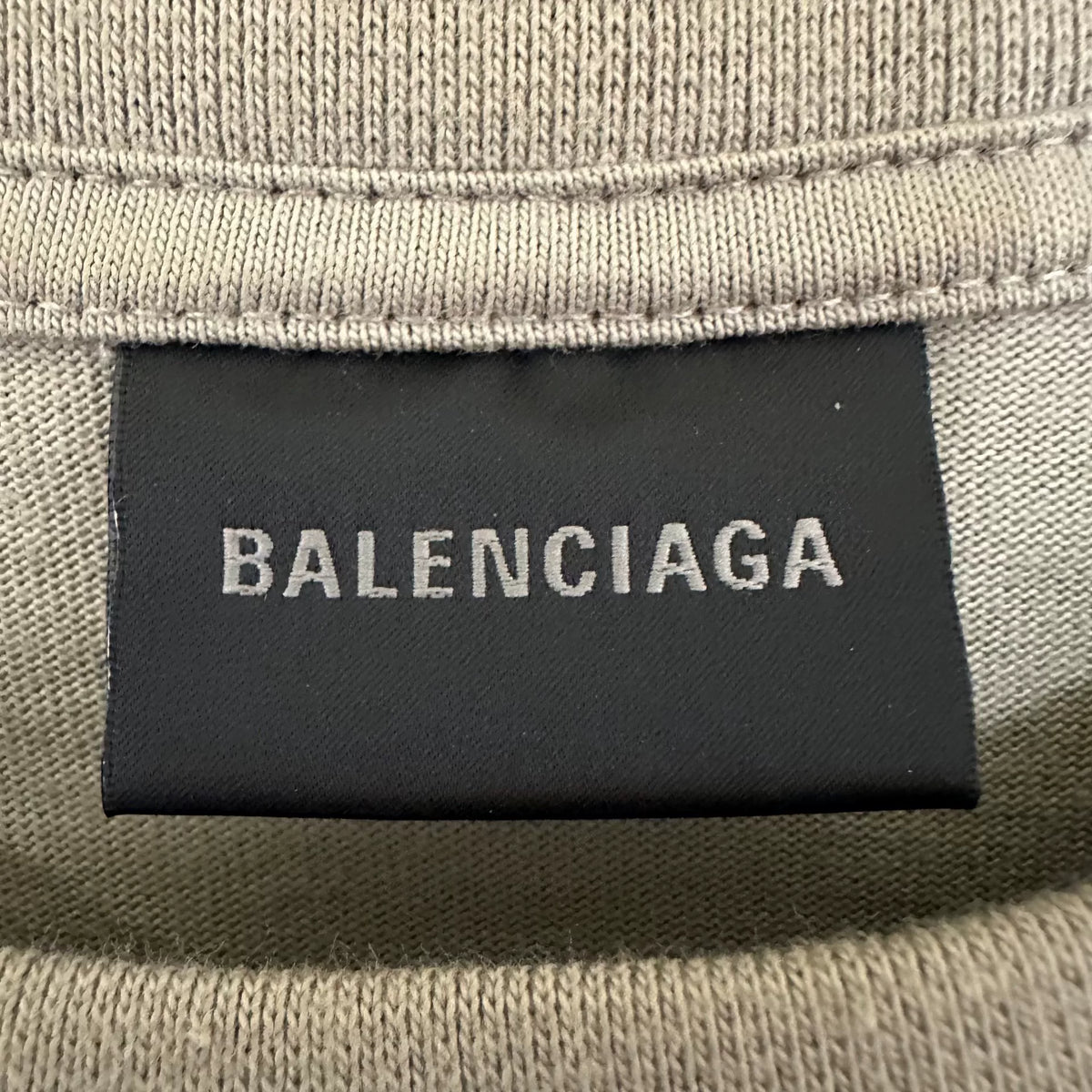 Balenciaga Khaki Grey Flocked Letter Short Sleeve Top