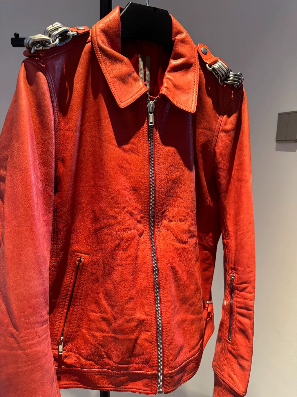 Rick Owens FW19 Red Chain Leather Larry Jacket