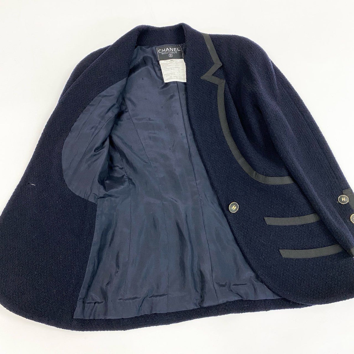 Chanel 1990s Navy Blue Tweed Knit Jacket
