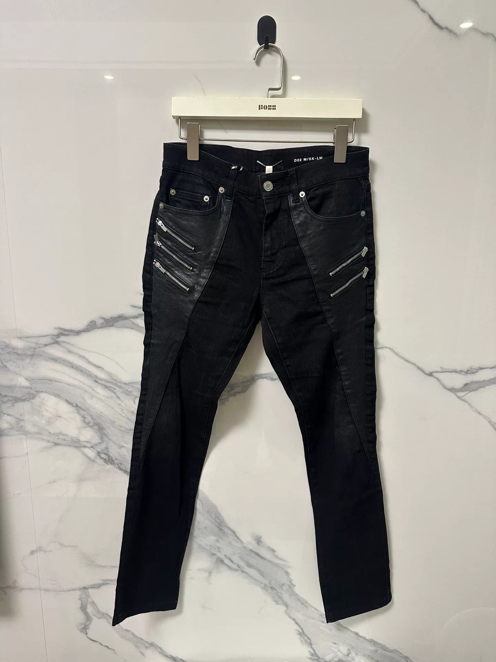 Saint Laurent Black Five-Zip Patchwork Denim Jeans by Hedi Slimane