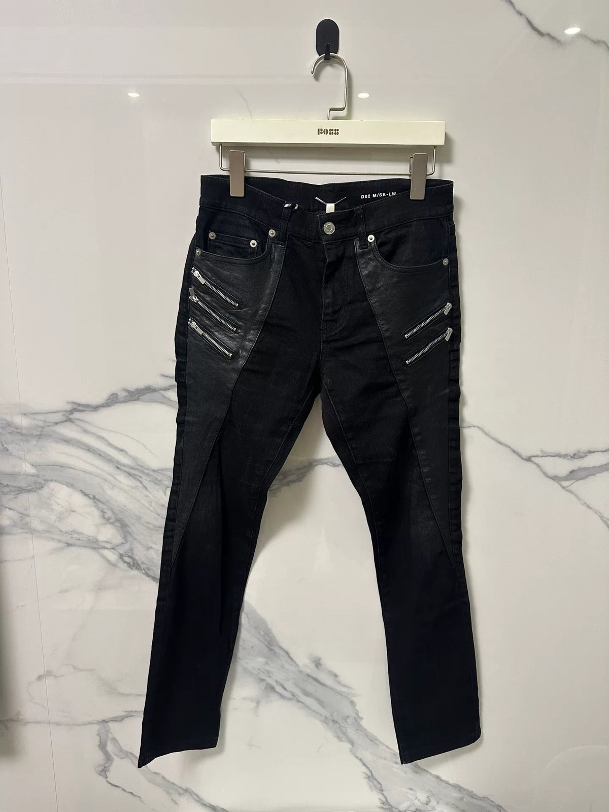 Saint Laurent Black Five-Zip Patchwork Denim Jeans by Hedi Slimane