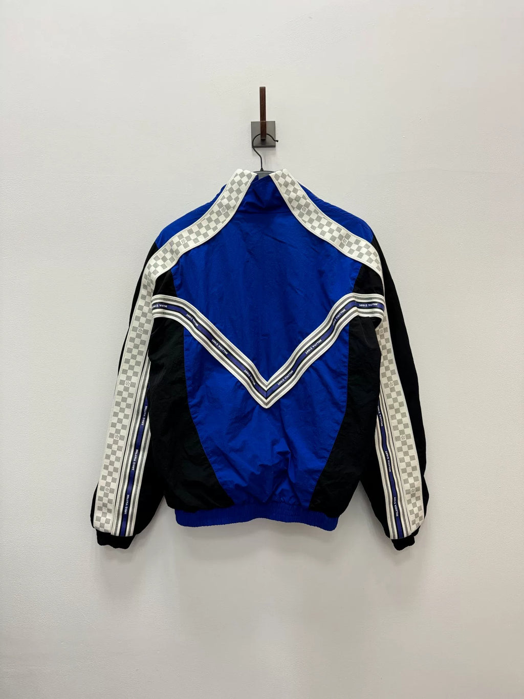 Louis Vuitton SS22 Blue Plaid Striped Turtleneck Zip-Up Jacket