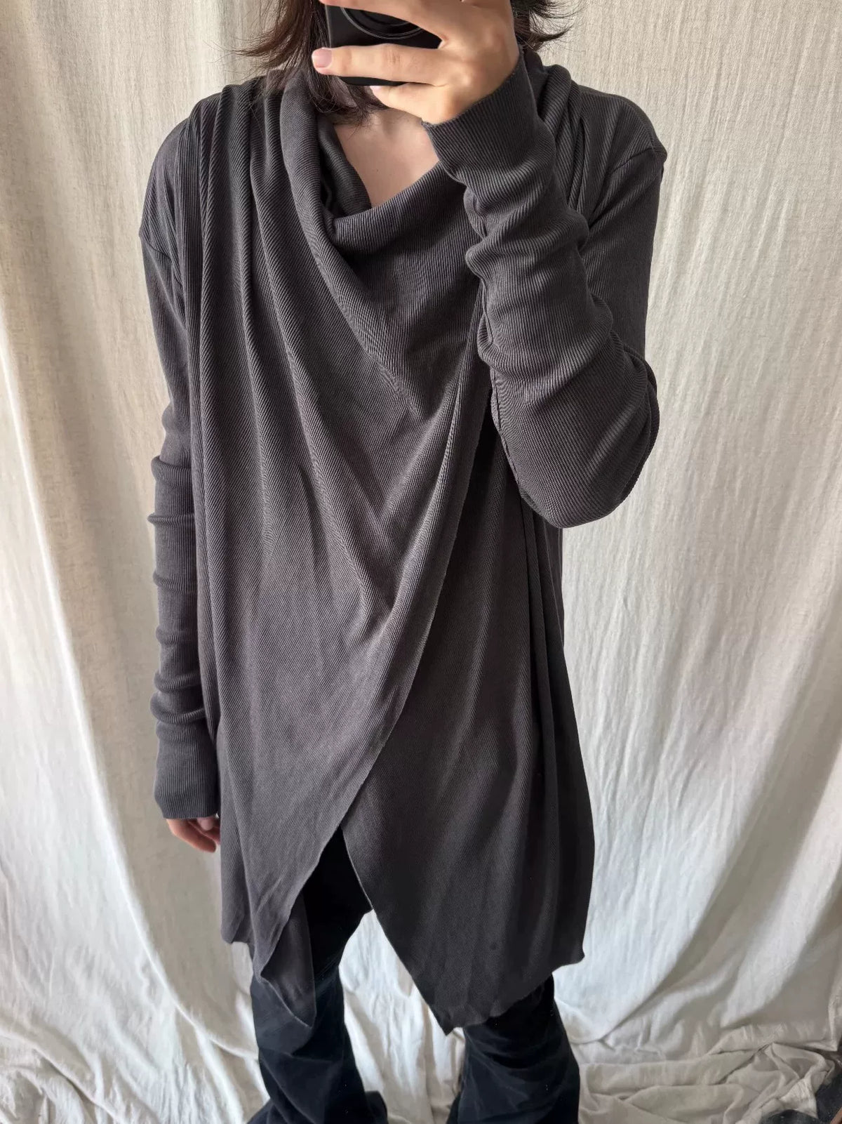 Julius FW22 Draped Split Long-Sleeve Cardigan
