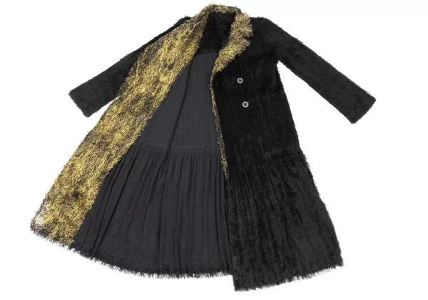 Issey Miyake Vintage Black Gold Faux Fur Pleated Sweater