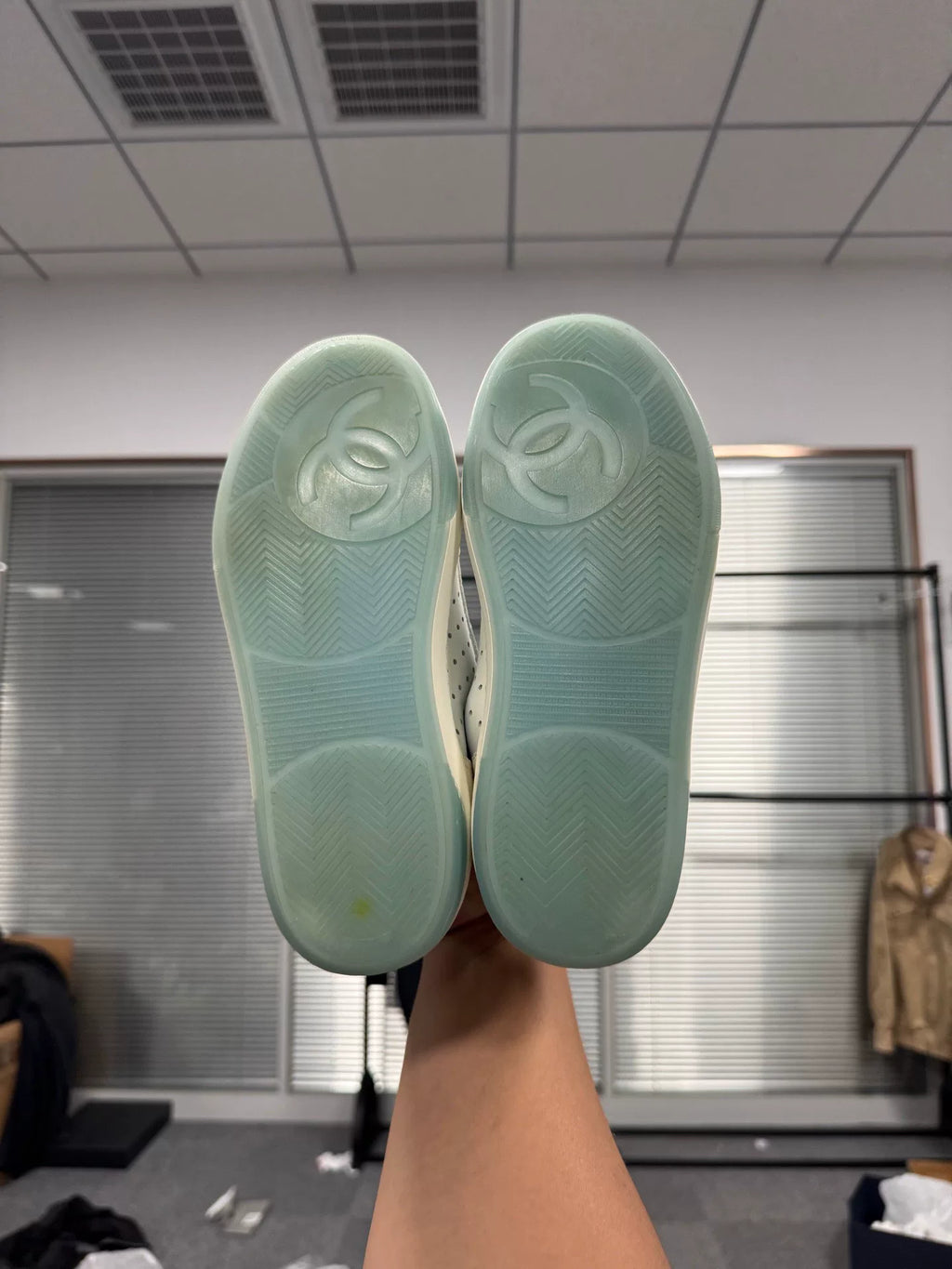 Chanel White & Blue Sneakers
