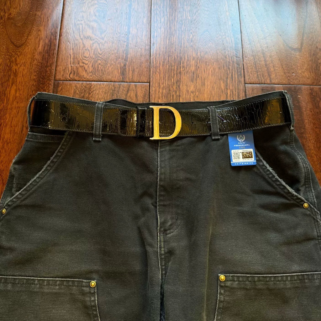 Dior Black Patent Leather All-Over Print Belt