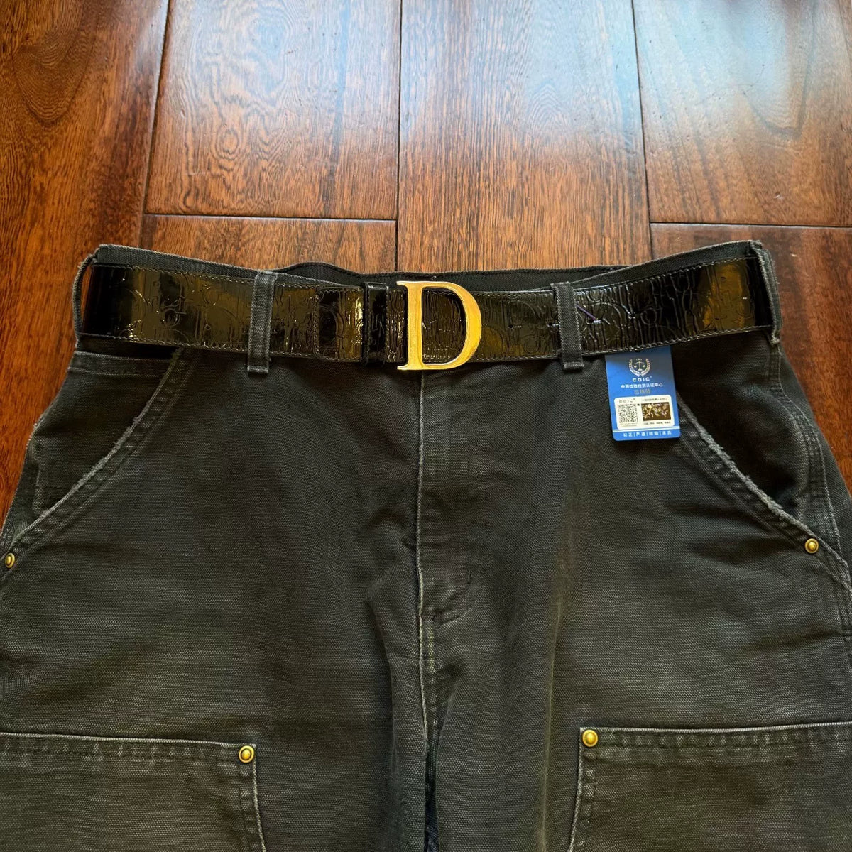 Dior Black Patent Leather All-Over Print Belt