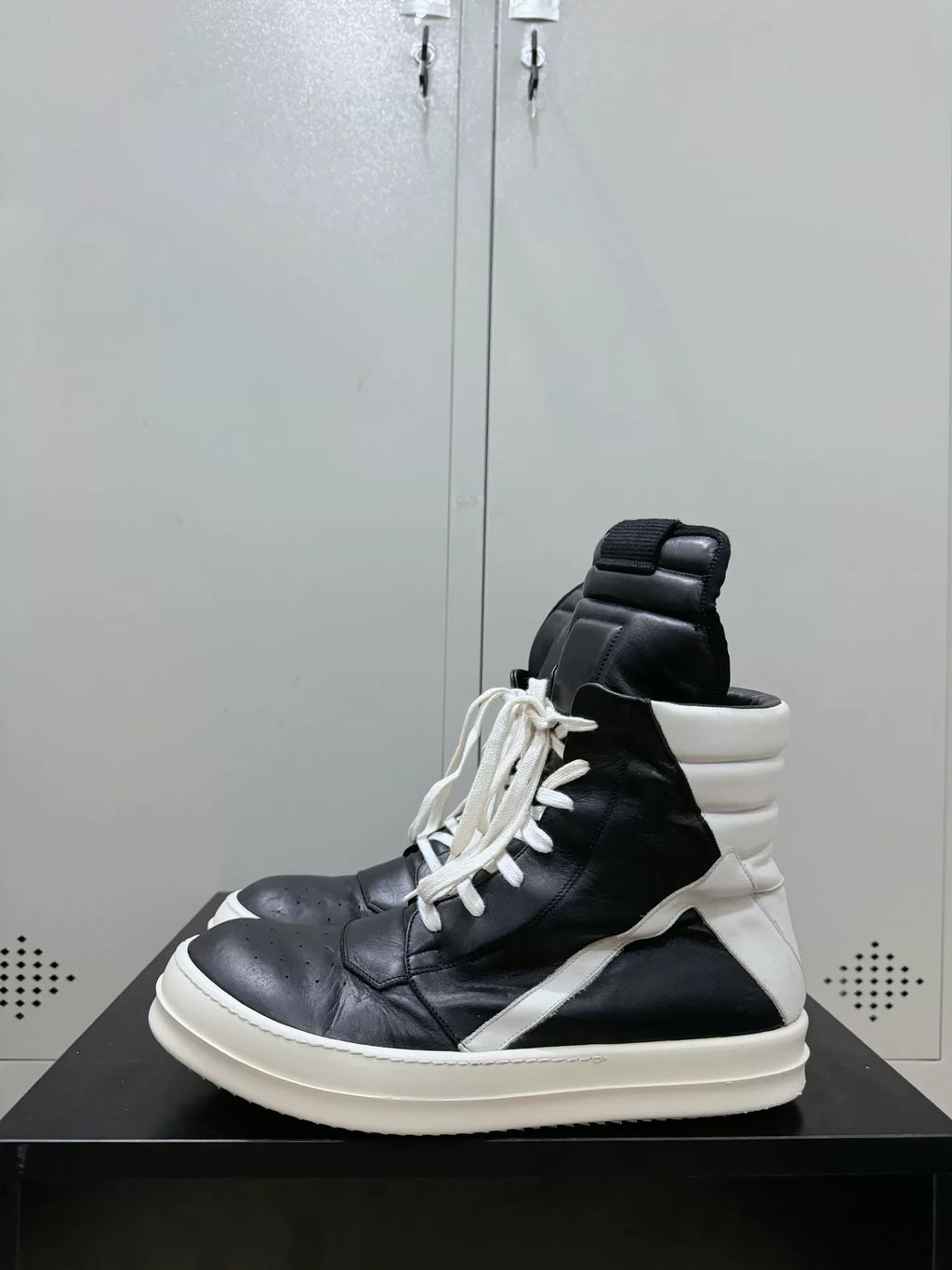 Rick Owens Black and White Inverted-Triangle Leather Sneakers