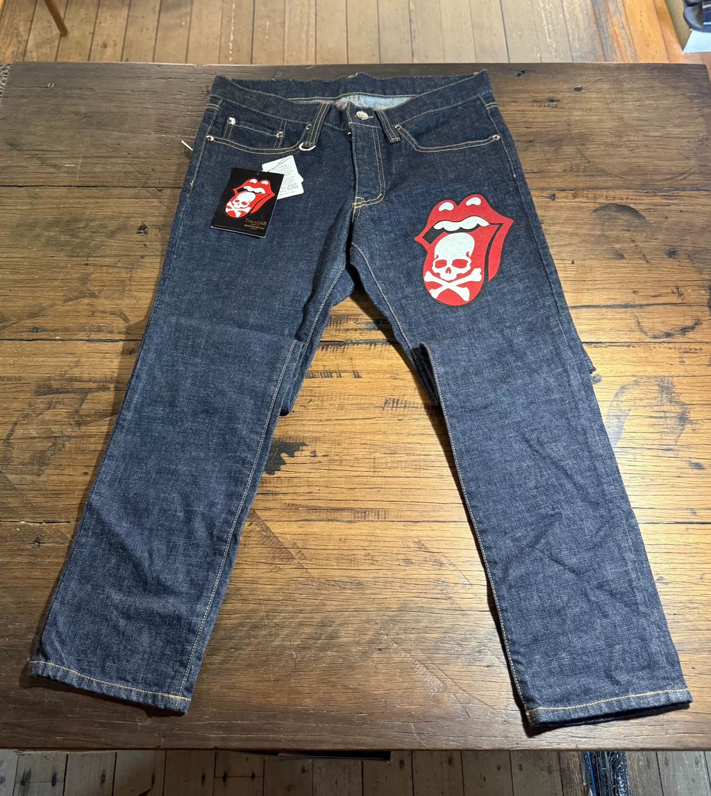 mastermind Japan × Theater8 Rolling Stones Navy Blue One Wash Cotton Denim Jeans