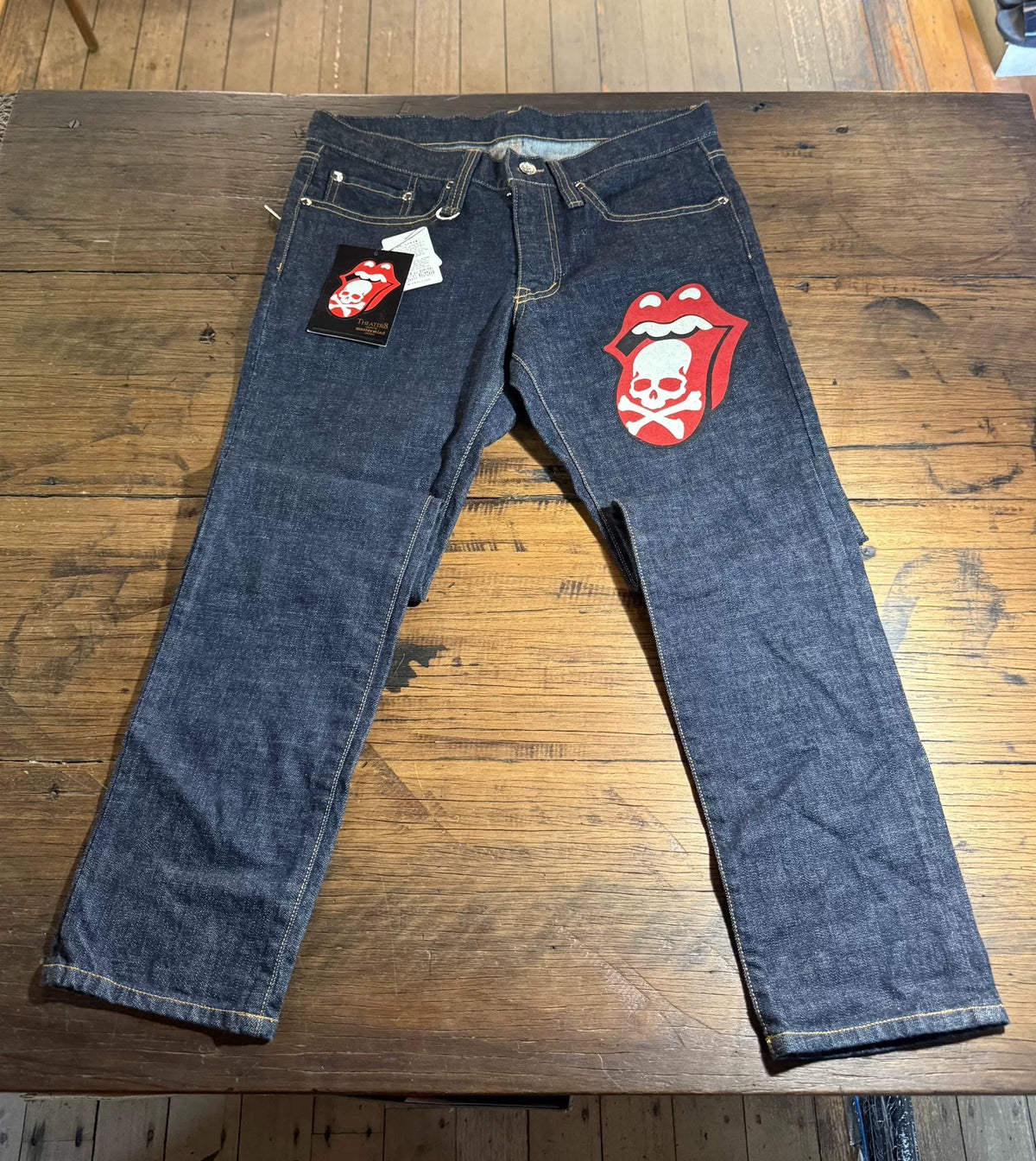 mastermind Japan × Theater8 Rolling Stones Navy Blue One Wash Cotton Denim Jeans
