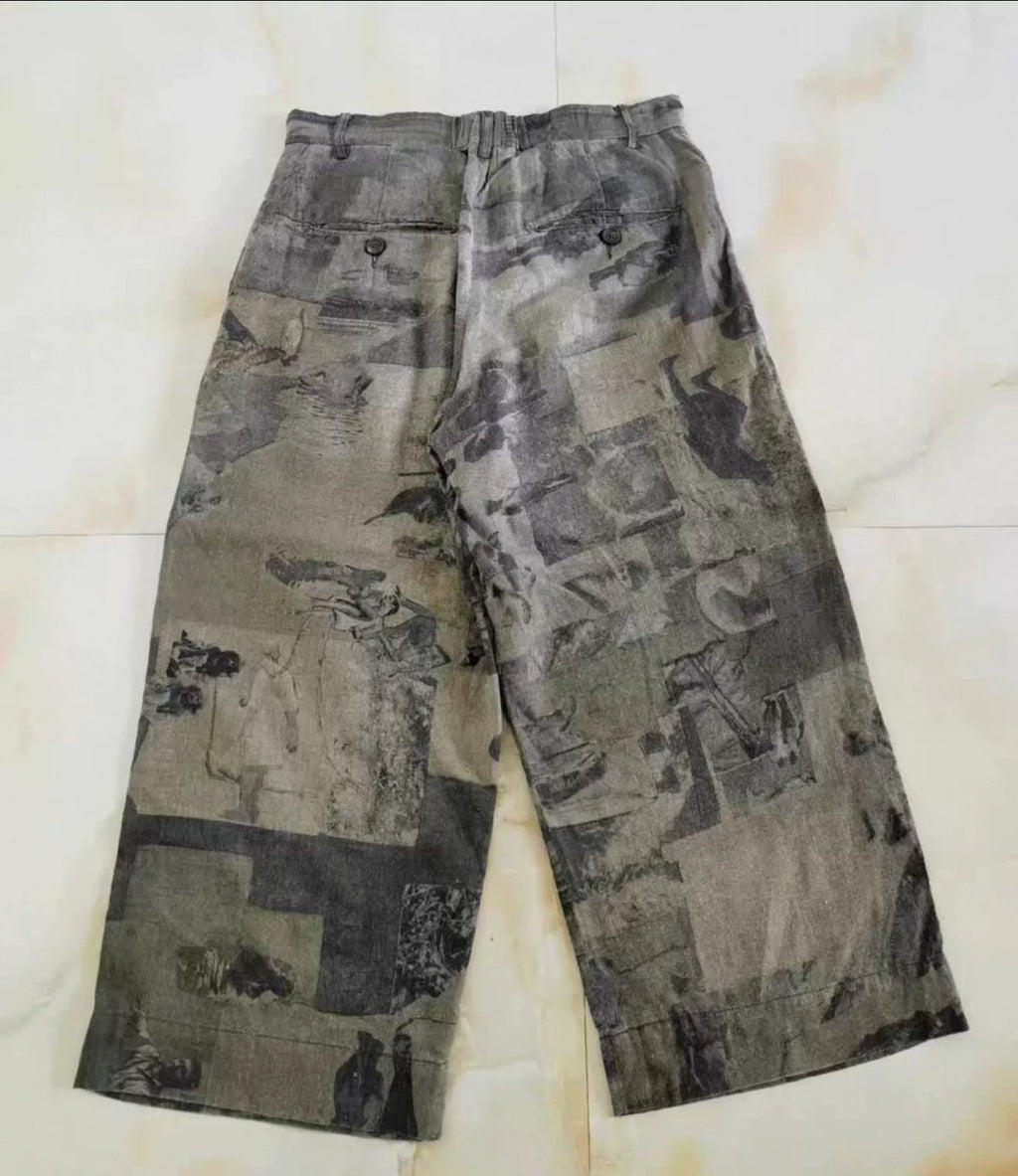 ziggy chen 21ss India Field Trip All-Over Print Portrait Wide-Leg Pants Long Pants