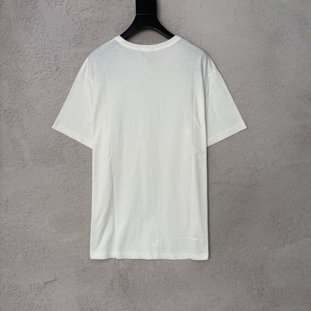 Dior White Letter LOGO Dog Embroidered Print Short Sleeve Top