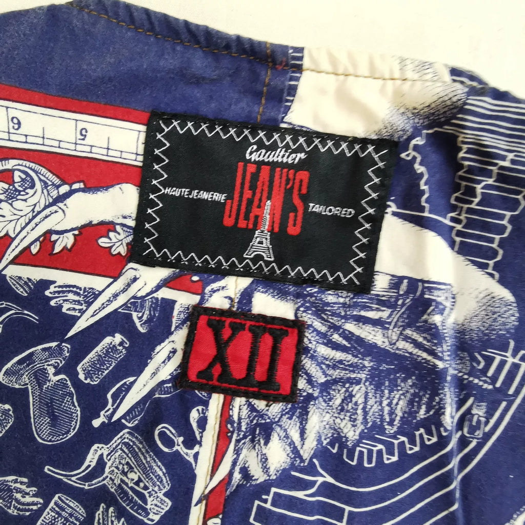 1994 Spring/Summer Jean Paul Gaultier Denim Skull Tattoo Patchwork Vest