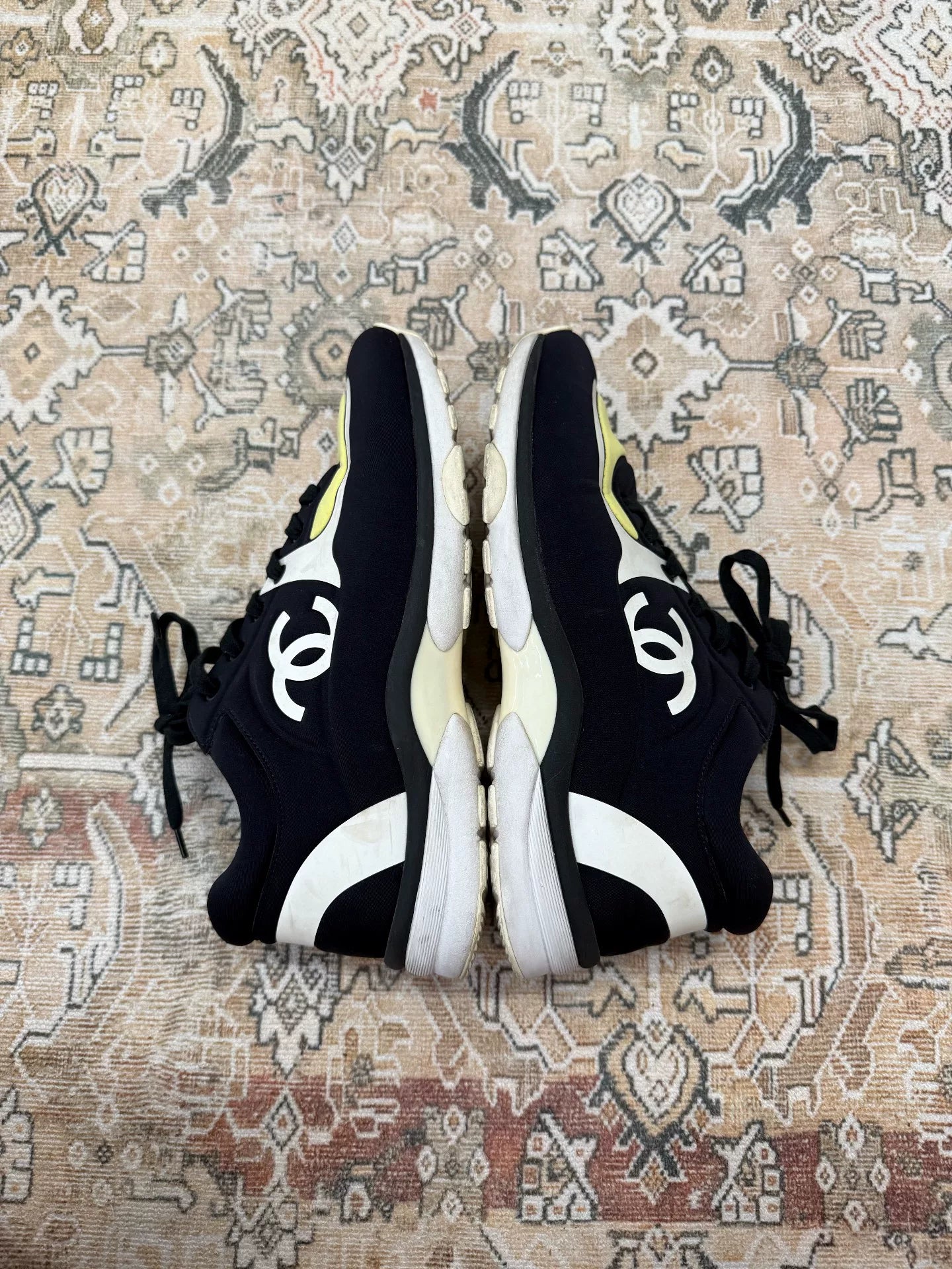 Chanel Ankle Strap Sneakers Black and Yellow Colorway