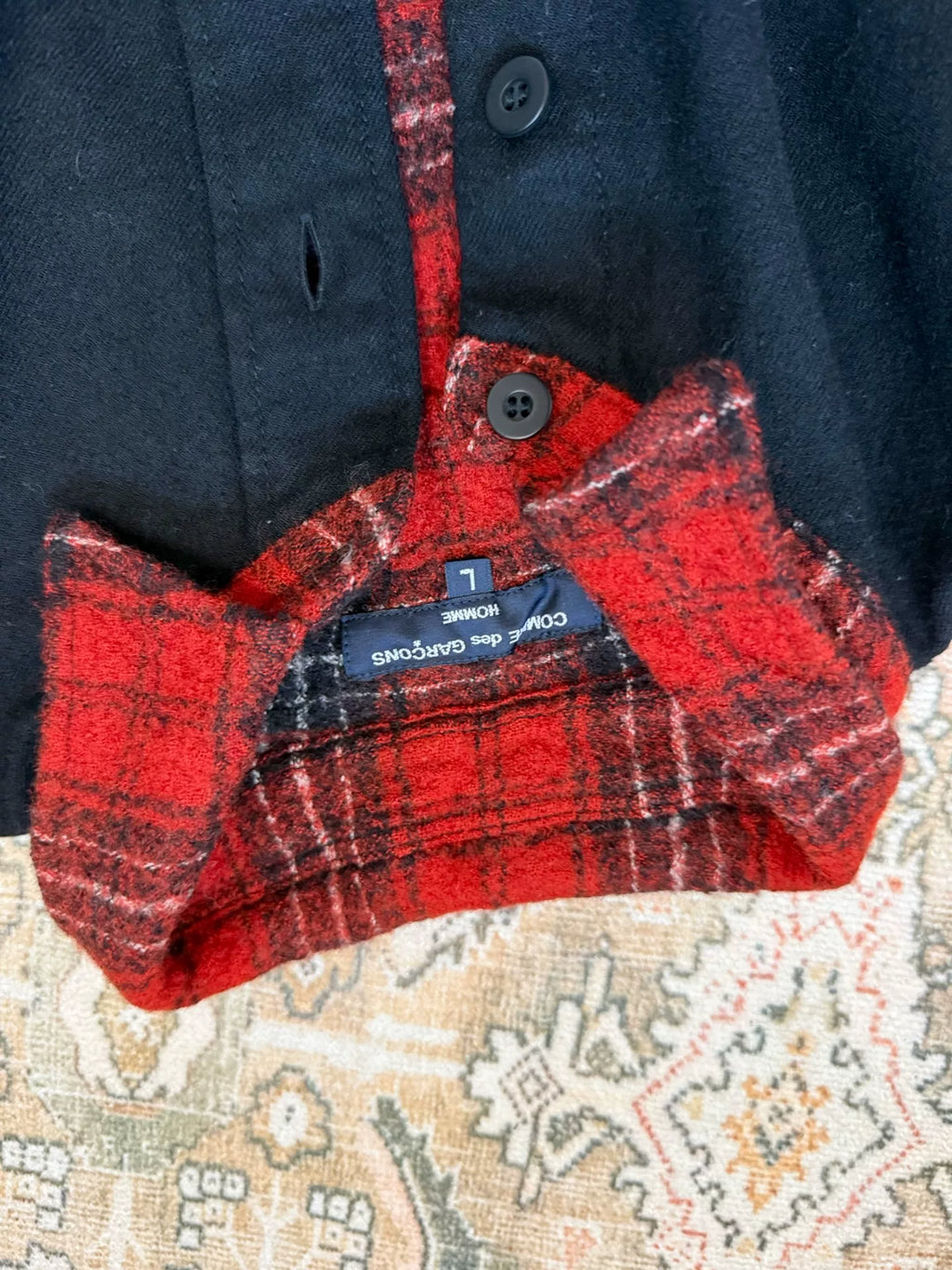Comme des Garçons Homme wool reversible black and red color-block shirt