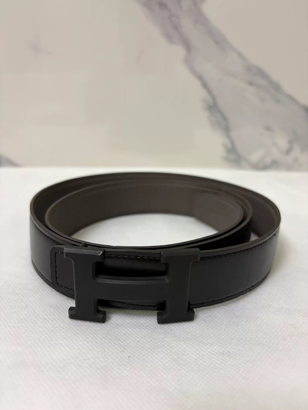 Hermes Black H-Buckle Leather Belt