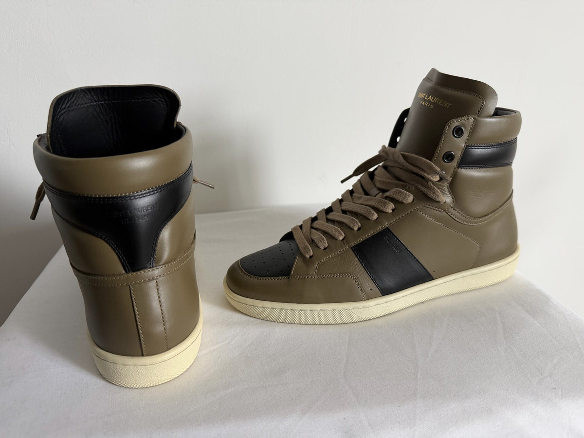 Saint Laurent Paris SL10H Black Olive Green high top Sneakers