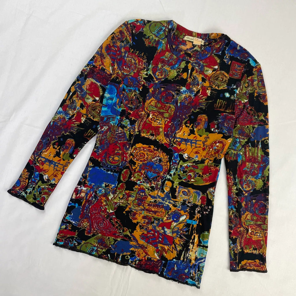 2000 Spring/Summer Jean Paul Gaultier Basquiat Print Stretch Long-Sleeve T-Shirt