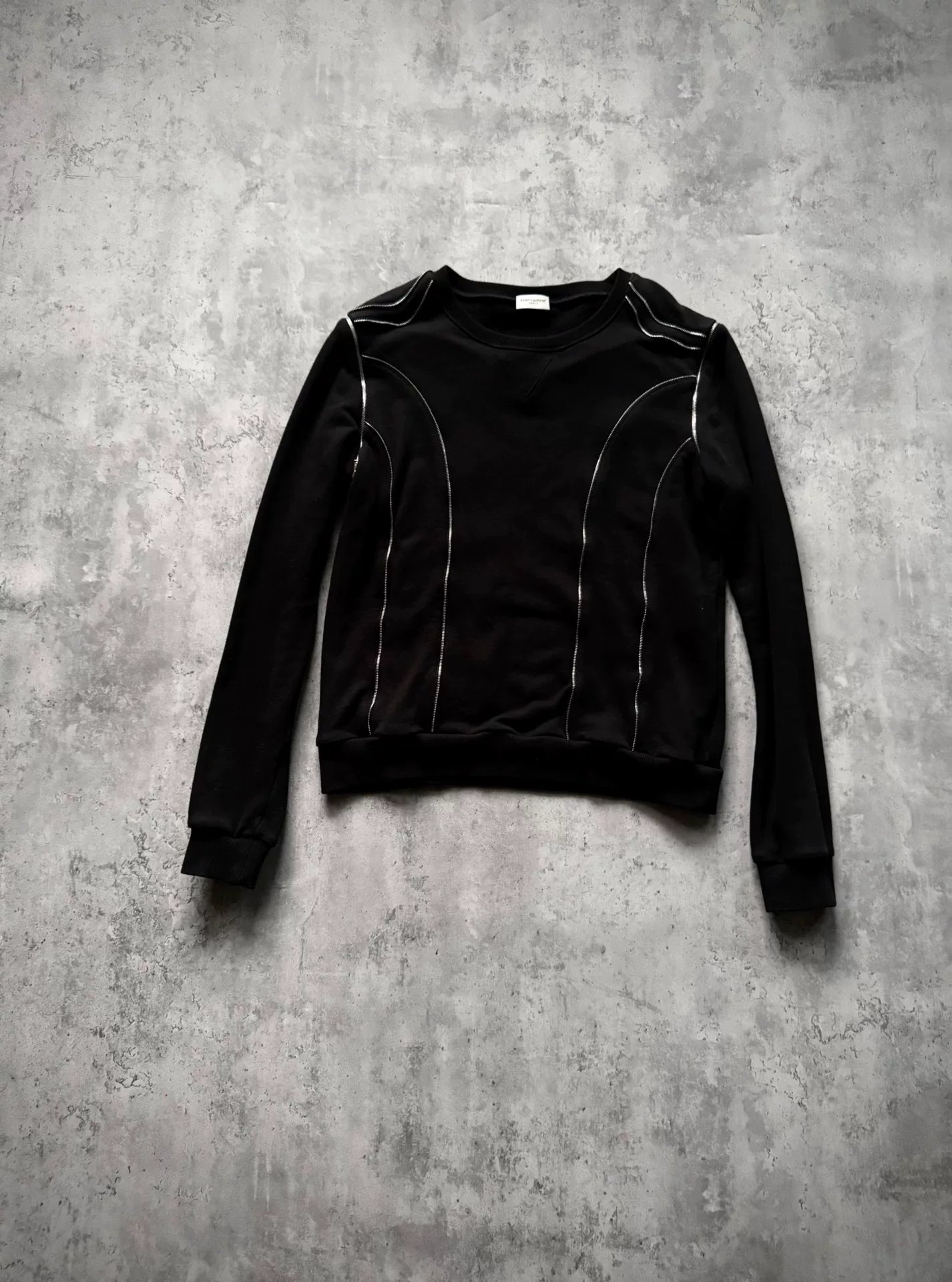 Saint Laurent Paris 15AW Black Multi-Zip Deconstructed Sweatshirt by Hedi Slimane