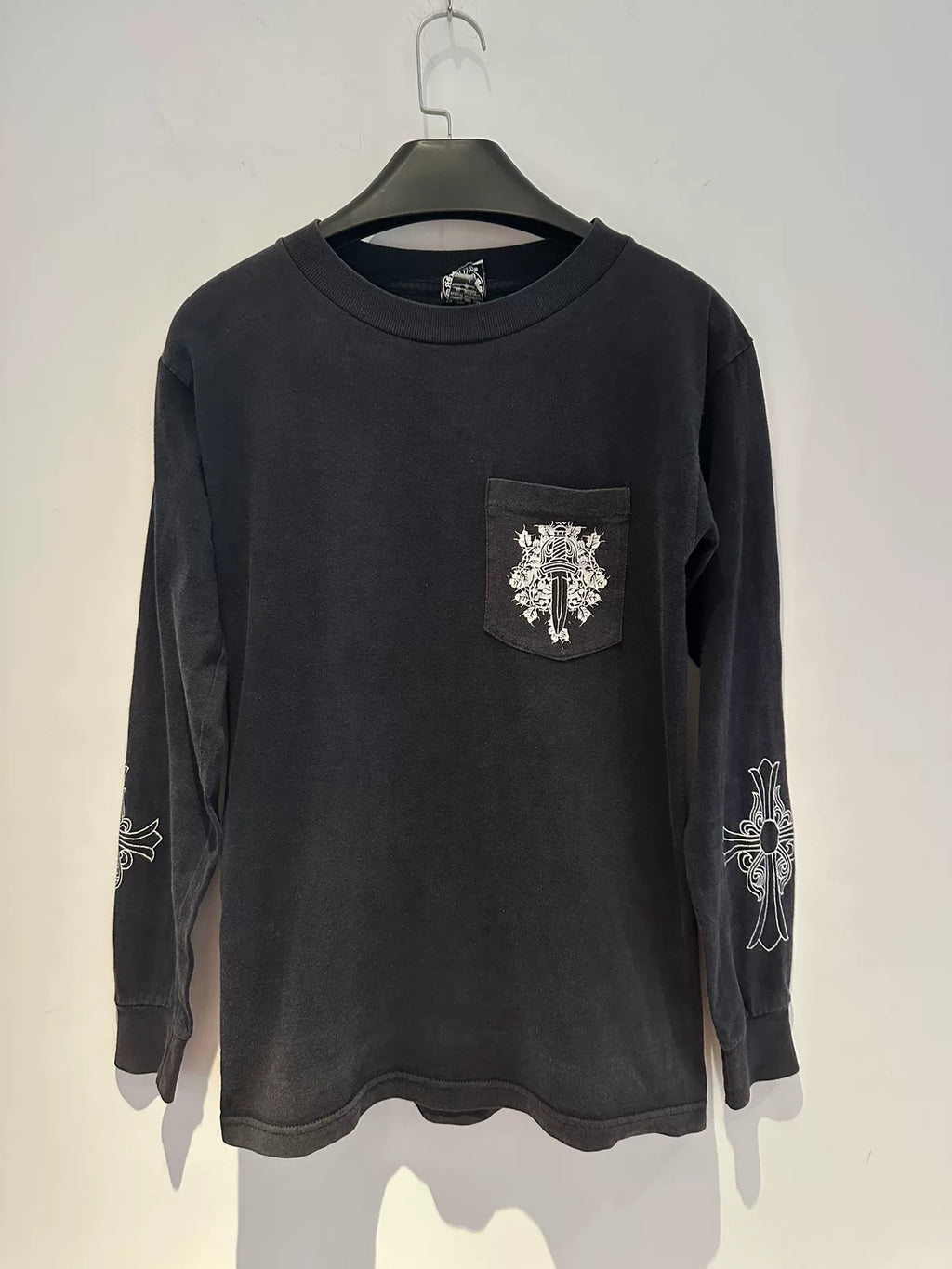 Chrome Hearts 1990s Gray Vine Sword Cross Horseshoe Print Long Sleeve Top