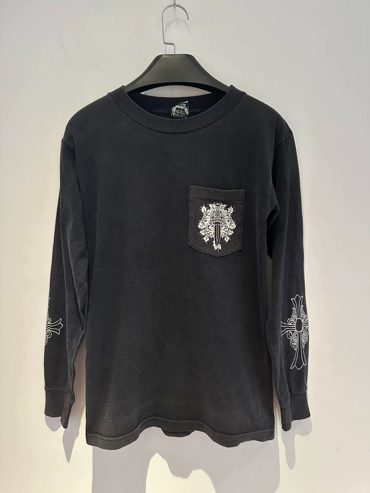 Chrome Hearts 1990s Gray Vine Sword Cross Horseshoe Print Long Sleeve Top