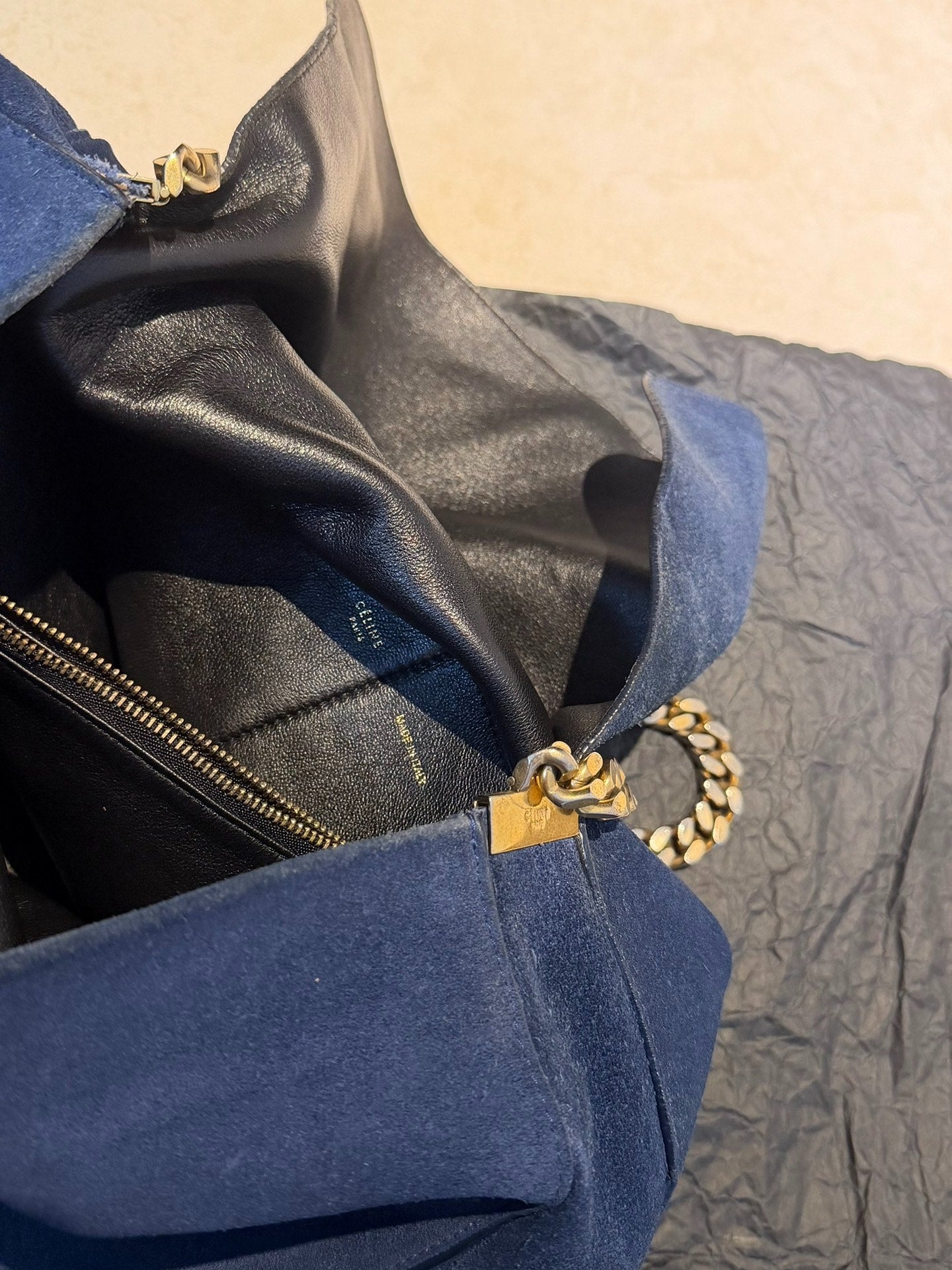 CELINE GOURMETTE Suede Micro-Logo Tote Bag