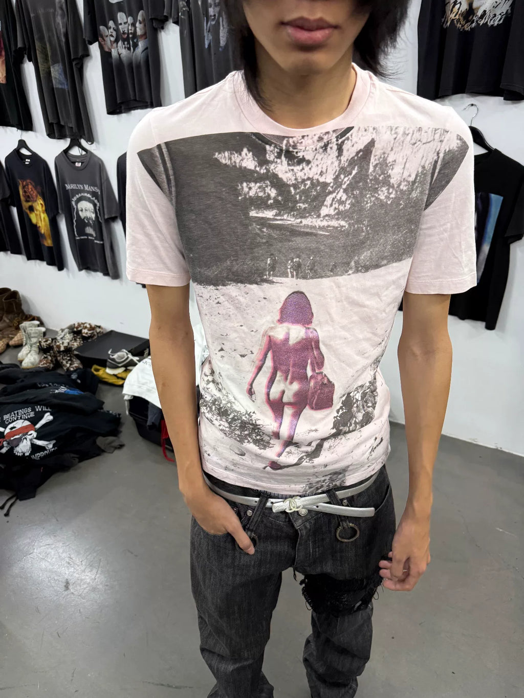 Celine Pink Artistic Portrait Print Short-Sleeve T-Shirt