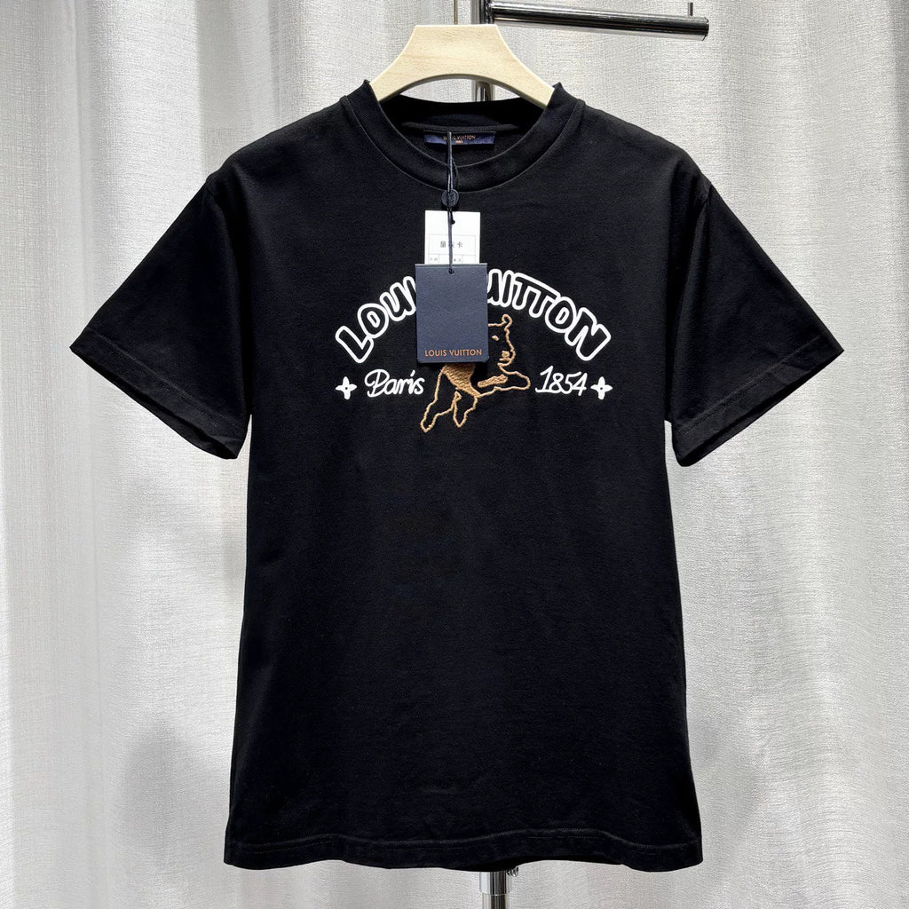 Louis Vuitton Tyler Embroidered Logo Print Cotton Black Short Sleeve T-Shirt