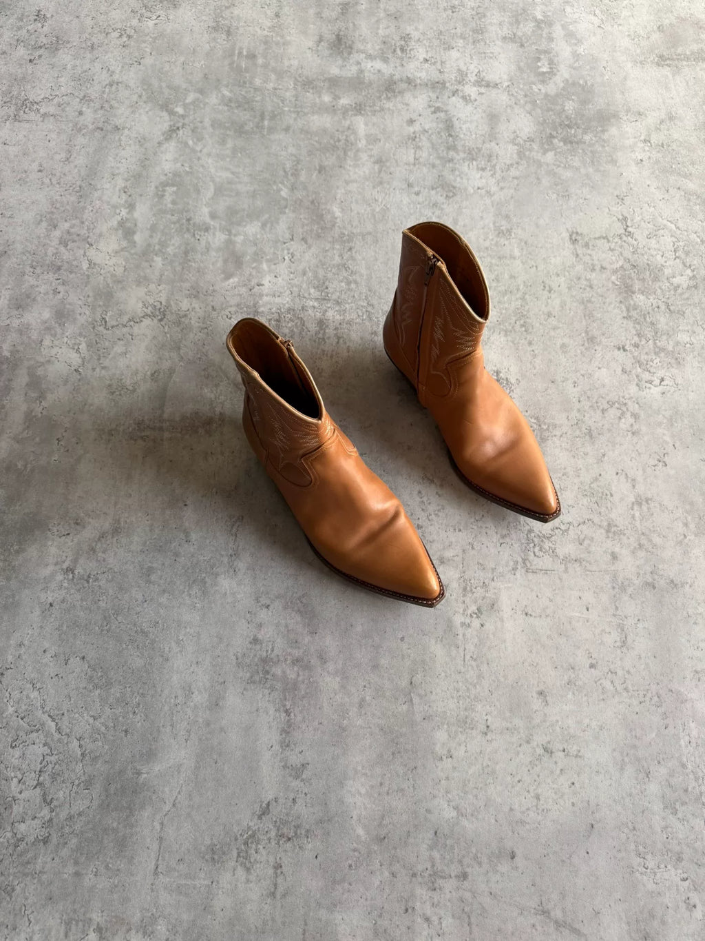 Saint Laurent Paris SS15 Caramel Brown Lightning Embroidered Boots by Hedi Slimane