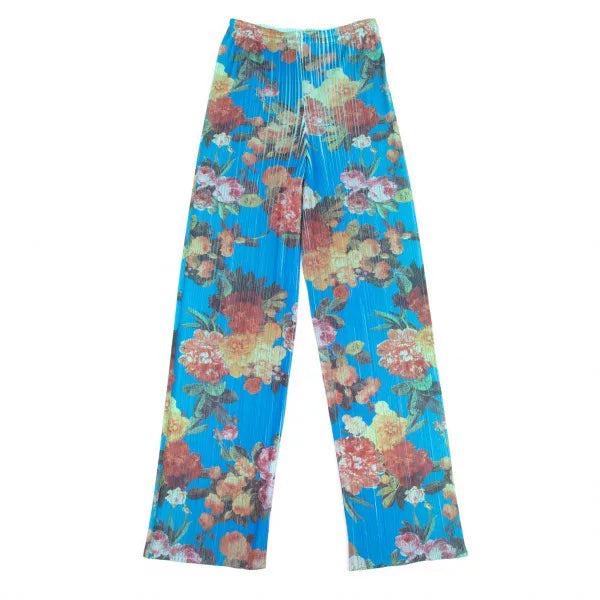 Issey Miyake Vintage Blue Floral Pleated Pants