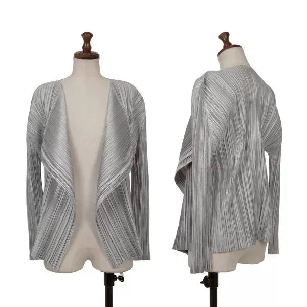 Issey Miyake Vintage Grey Metallic Pleated Cardigan
