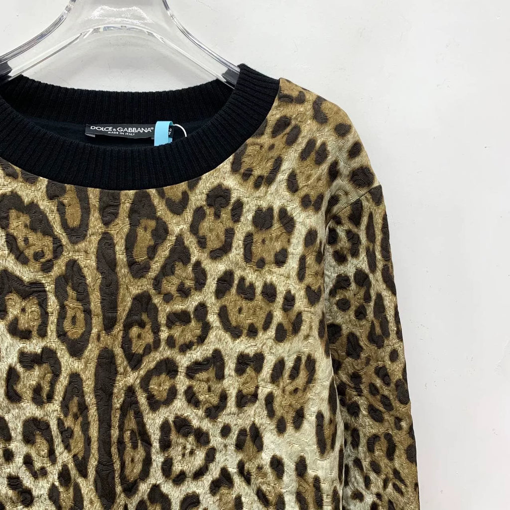 Dolce & Black Leopard Print Crew Neck Sweater