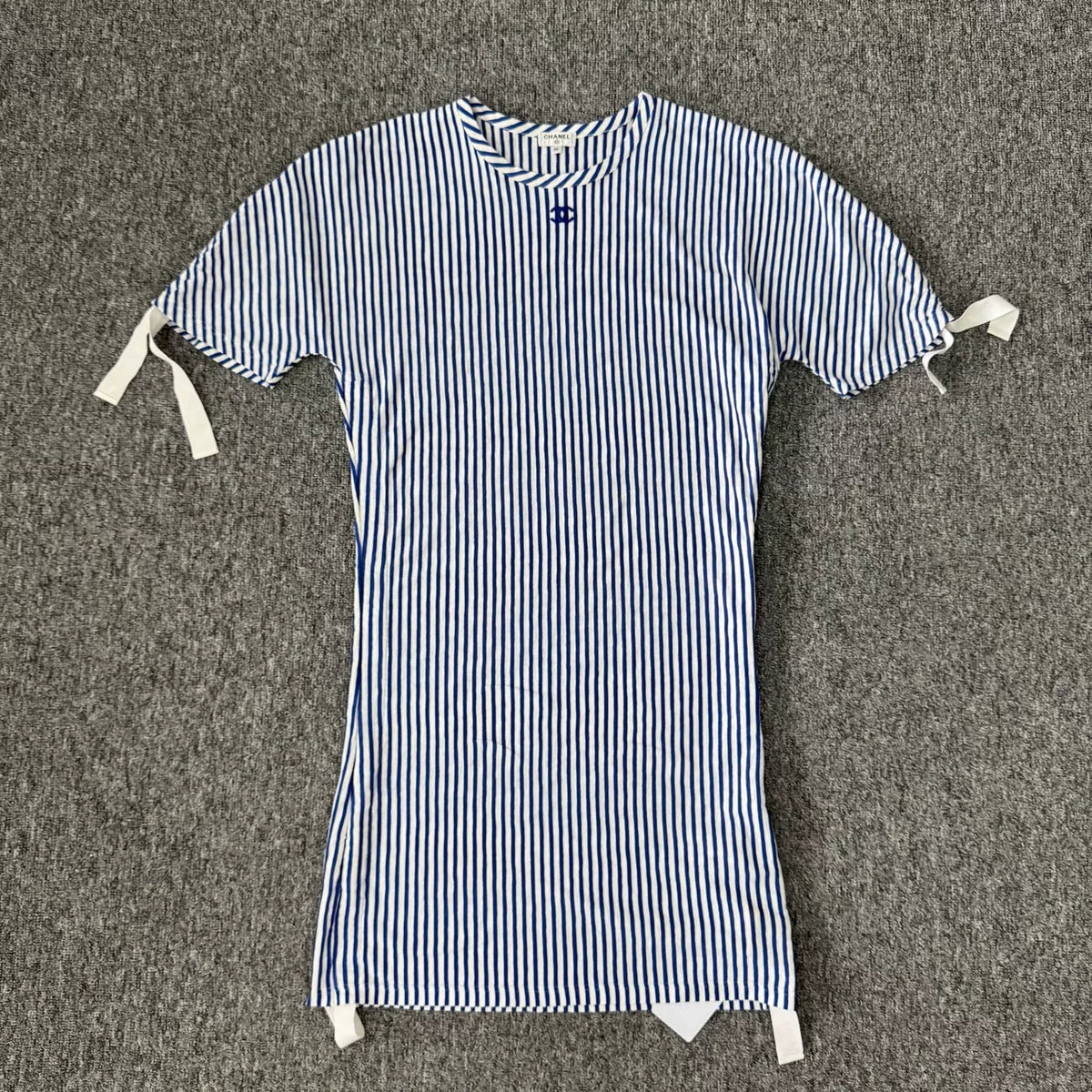 Chanel Short Sleeve Blue White Striped Dress