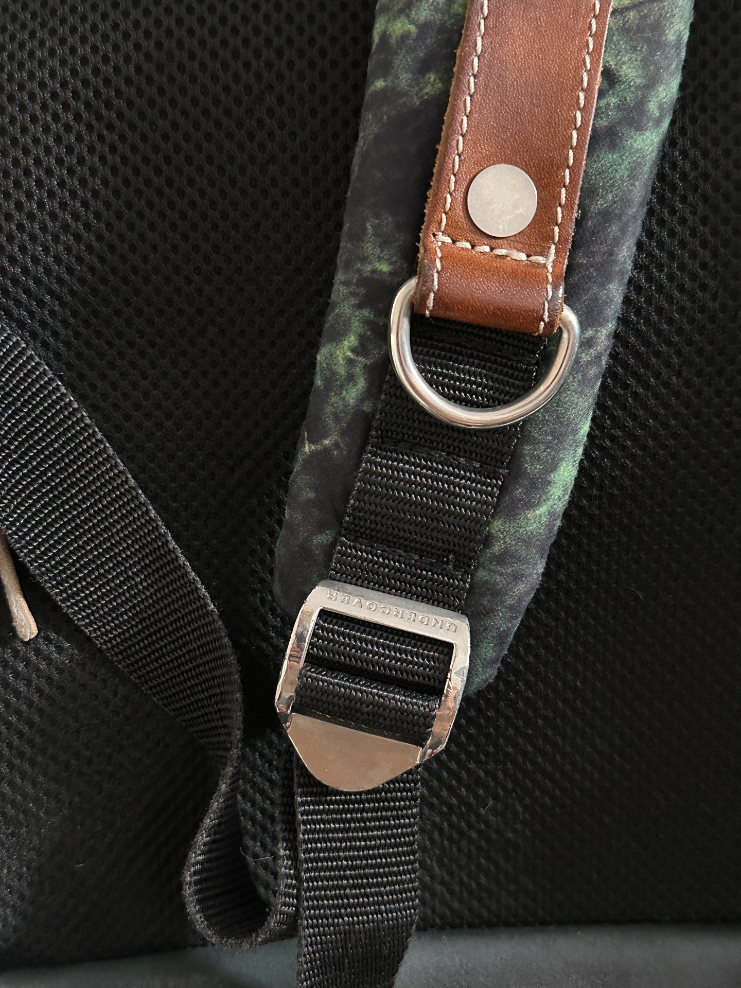 Undercover Green Camo Nylon Pieced Leather Zip Backpack