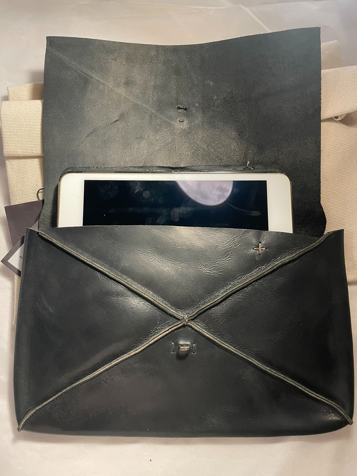 M.A+ ipad Black Envelop Clutch Vacchetta Leather Pouch