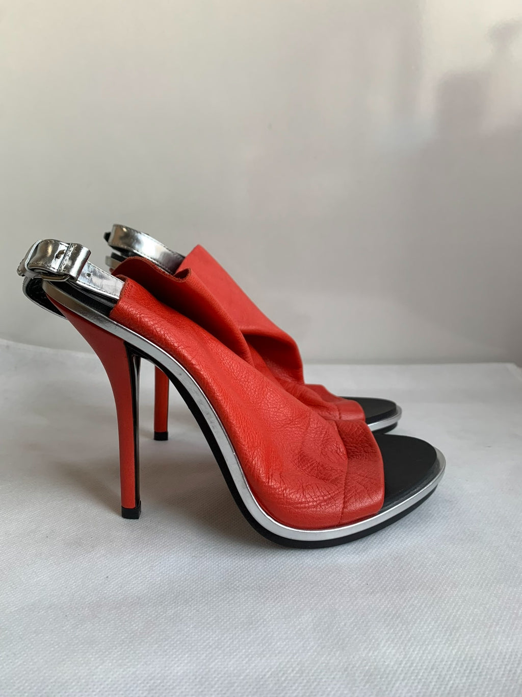 Balenciaga Red Metal Buckle Lambskin Heels