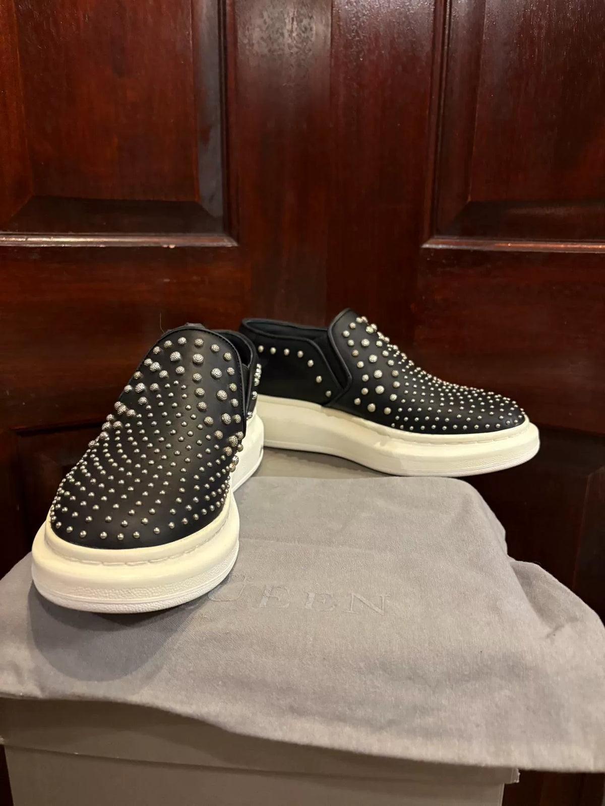Alexander McQueen FW15 Black Rose Stud Lambskin Flats