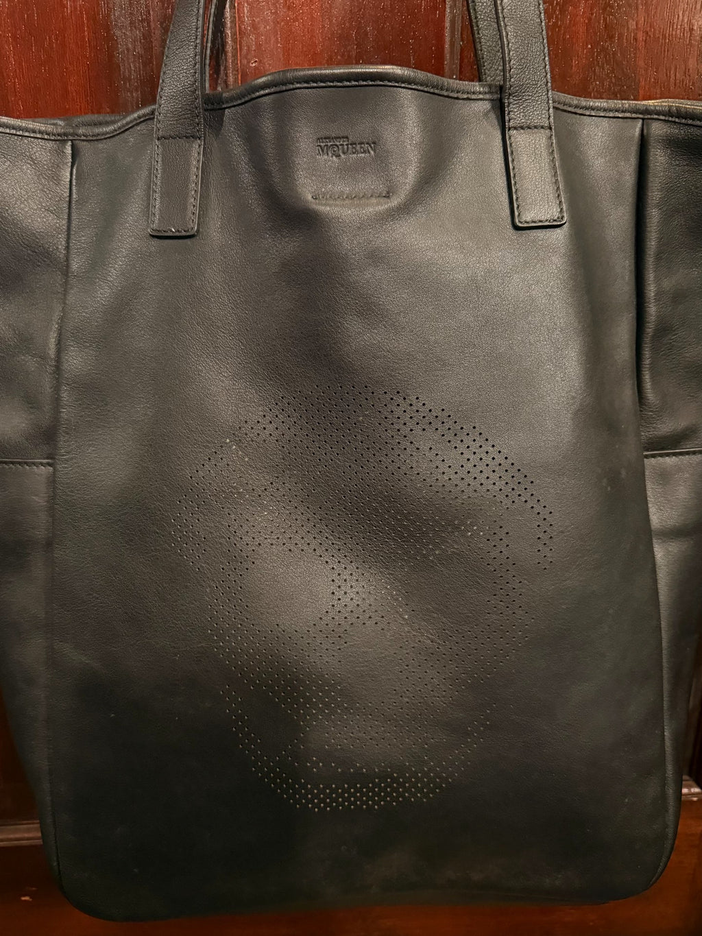 Alexander McQueen FW15 AMQ Black Cut-Out Skull Calfskin Tote Bag