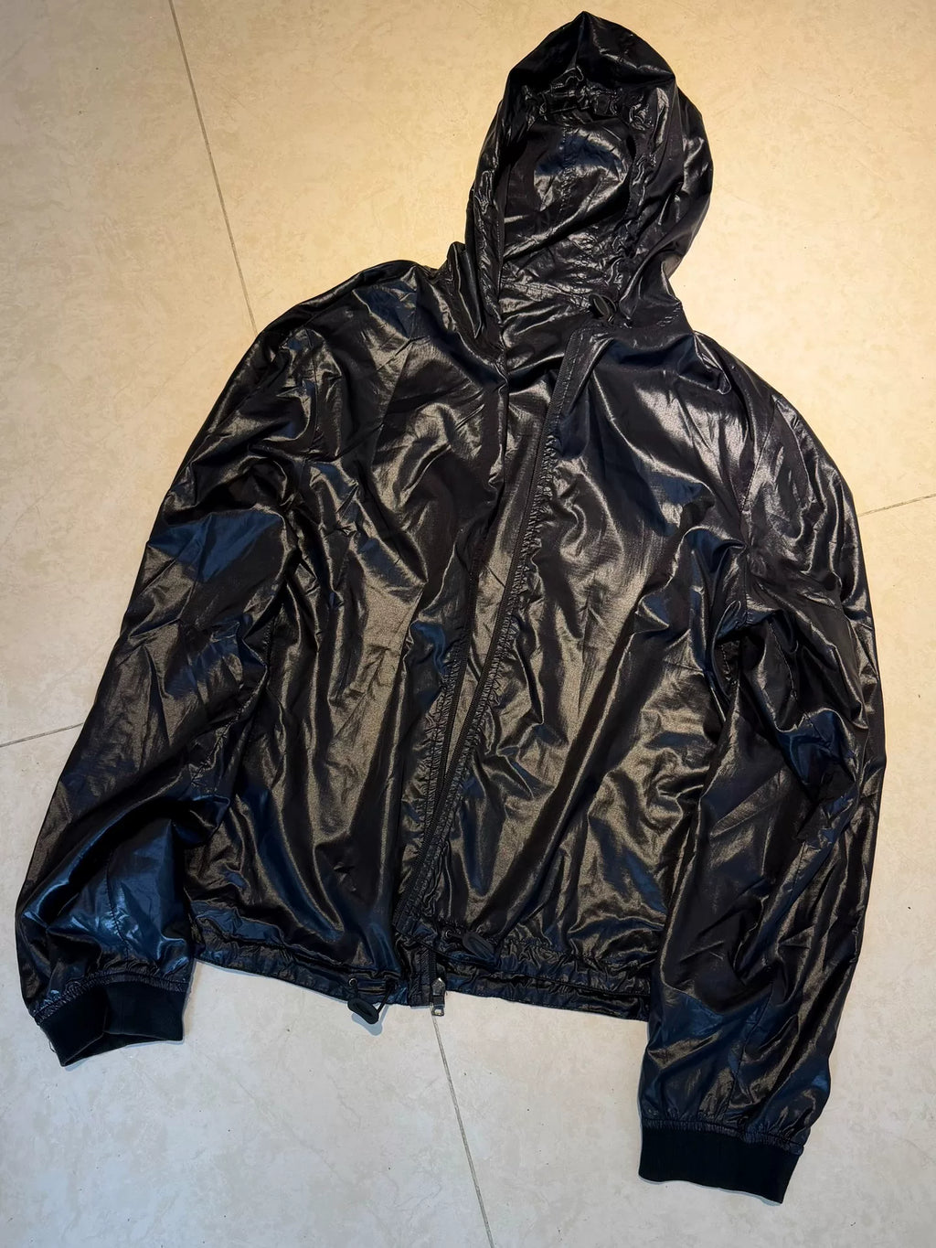 Prada Sports Black Hooded Zip-Up Metal Nylon Jacket