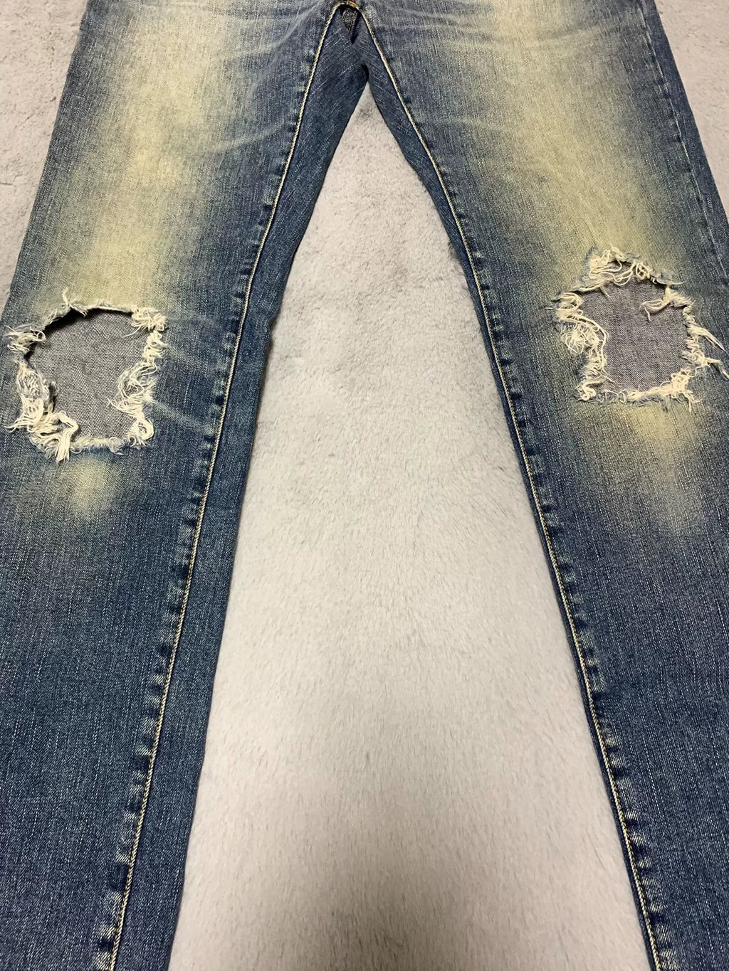 Saint Laurent 16FW D02 Blue Brushed Mud-Wash Distressed Jeans