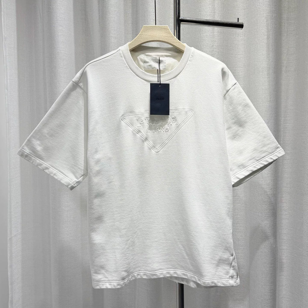Prada Triangle Logo Cotton White Short Sleeve T-Shirt