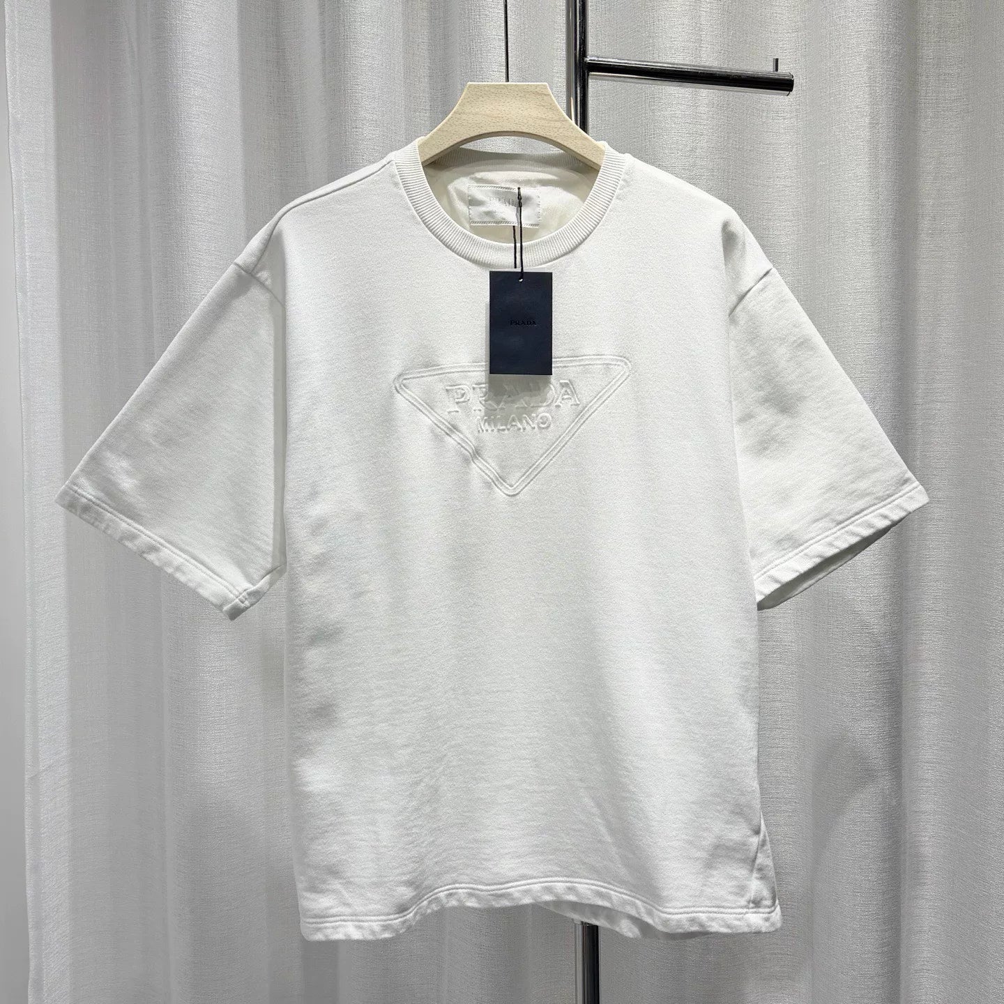 Prada Triangle Logo Cotton White Short Sleeve T-Shirt